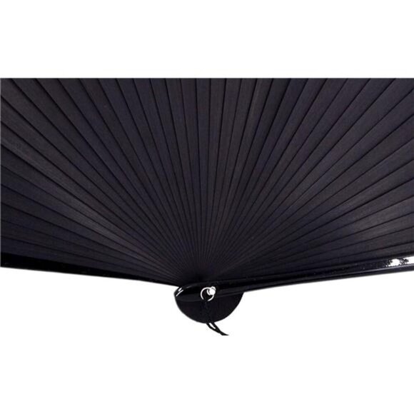 Elegant Black Folding Hand Fan Silk Fabric w/ Lacquered Bamboo Frame and Tassel - Picture 6 of 6